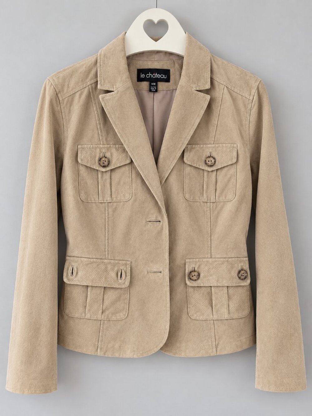 Le Château Tan Suede Leather Safari Blazer Jacket Size M PTP18